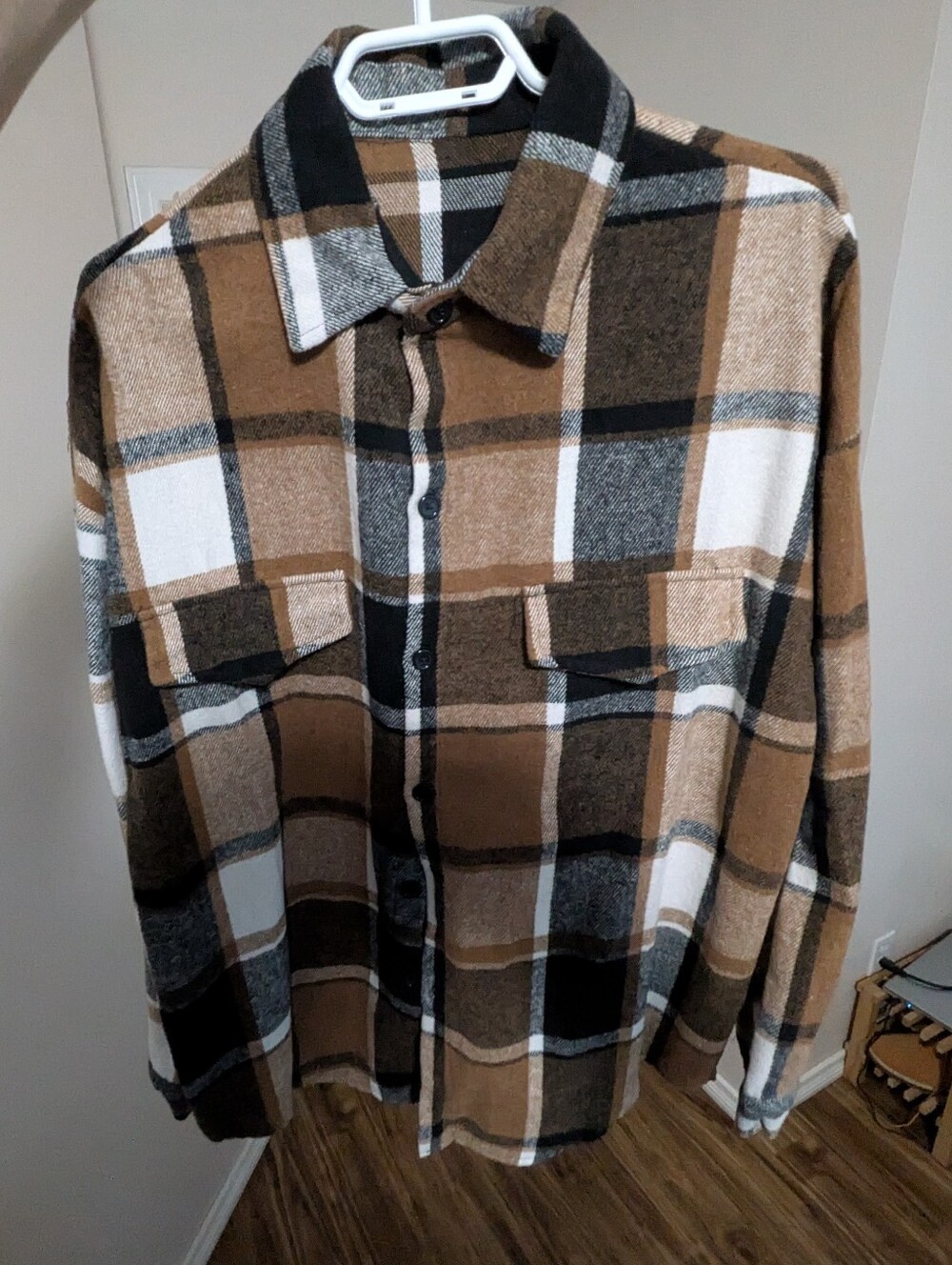 Brown and Black Plaid Button-Up Shirt